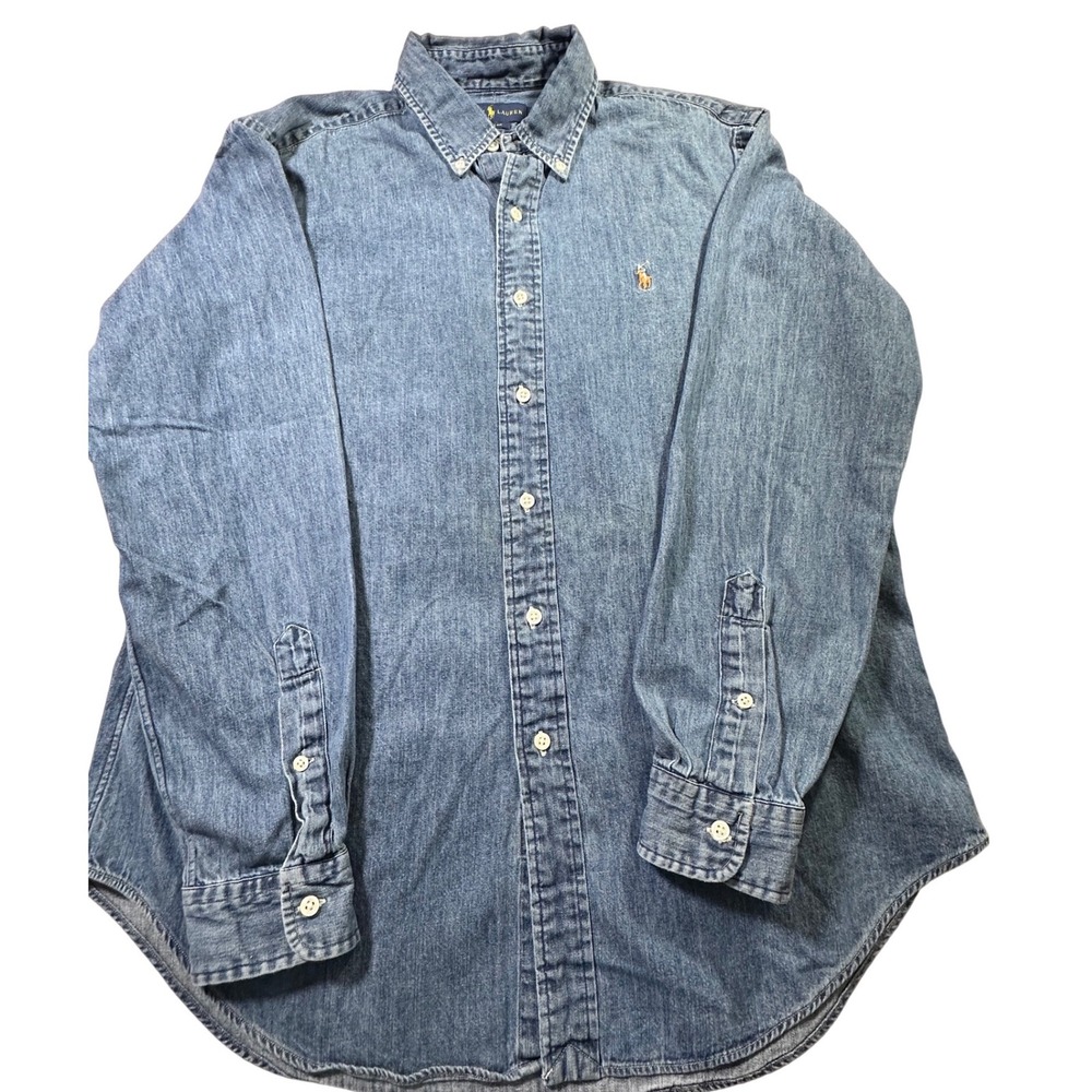 Polo Ralph Lauren Mens Classic Fit Denim Vintagev Shirt Blue Medium Wash L